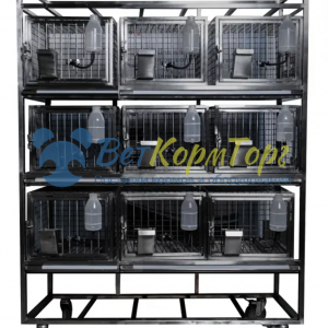CL-1271.3 стеллаж 1460х500х1850h c колесами с 9 клетками для кроликов c системой поения