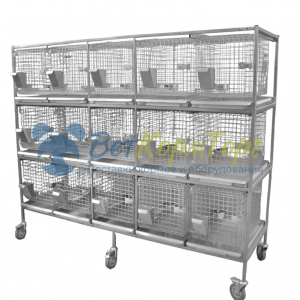 Стеллаж CL-13805 с 15 подвесными клетками для лаб.кроликов 2000х500(650)х1720h с колесами