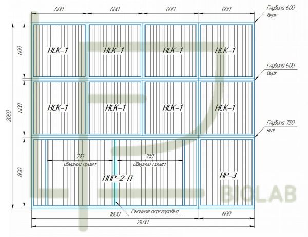 LF Biolab 11 Модуль на 11 клеток 2400х750(600)х2060(2180)h с колесами — изображение 5