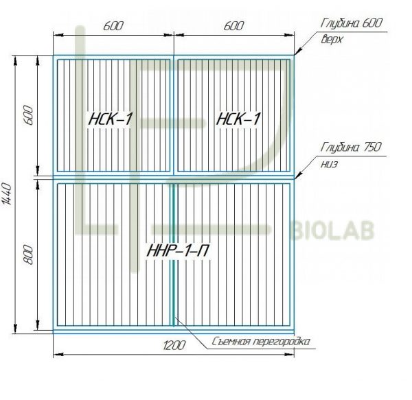 LF Biolab 4 Модуль на 4 клетки 1200х750(600)х1440(1560)h с колесами — изображение 6