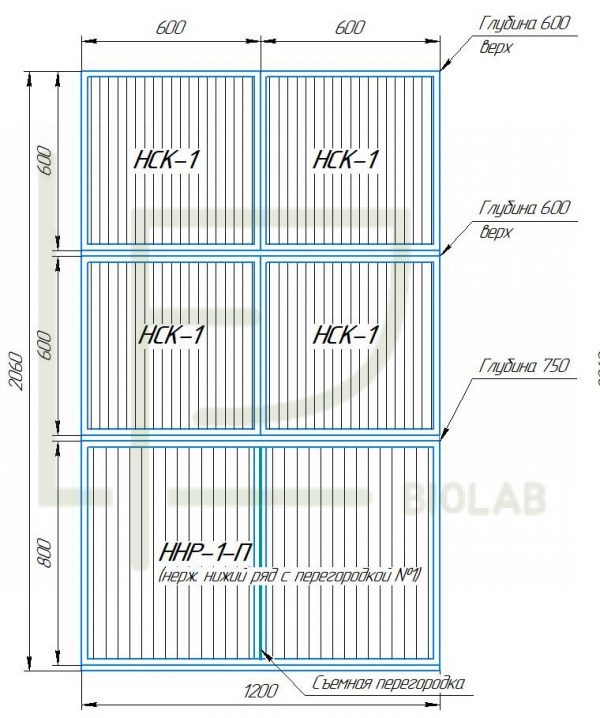 LF Biolab 6 Модуль на 6 клеток 1200х750(600)х2060(2180)h с колесами — изображение 5