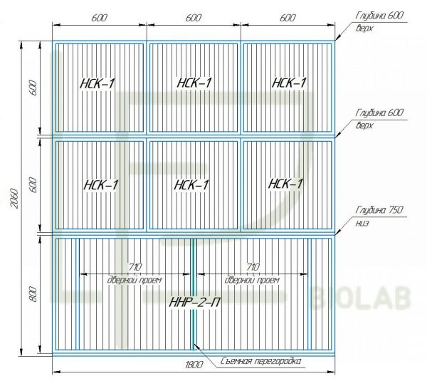 LF Biolab 8 Модуль на 8 клеток 1800х750(600)х2060(2180)h с колесами — изображение 5