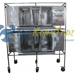 ТД ВЕТ CL1360 Стеллаж с 2 подвесными клетками из нерж. стали 1590х655х1755(1915) с колесами